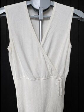 Cream Sleeveless Wrap Knit Top